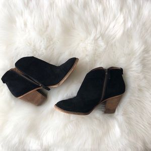 Black leather booties. 3” block heel